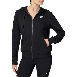Nike Club Fleece Zip Hoodie Black Logo Sweatshirt Size Small